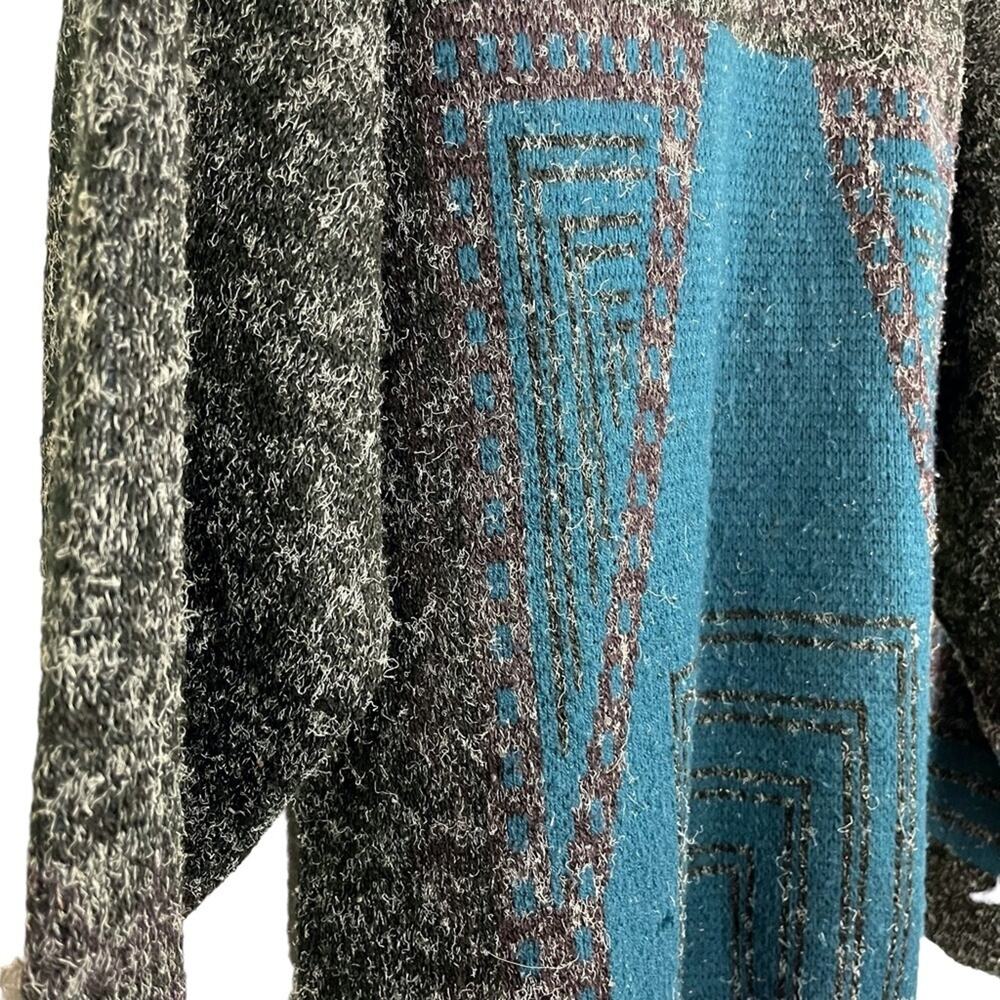 ZEPPELIN Vintage Blue & Charcoal Gray Pullover Long Sleeve Sweater Chunky Knit M - Picture 9 of 16